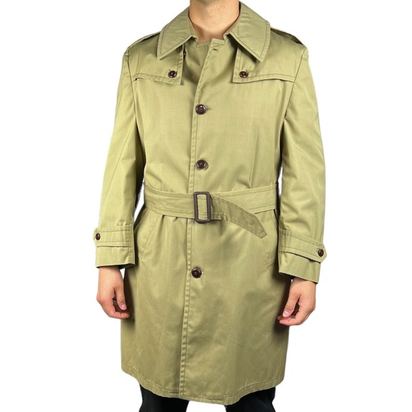 Vintage Derby Of San Francisco Beige Tan Trench Coat Jacket 40 Long Button Up - Picture 3 of 7